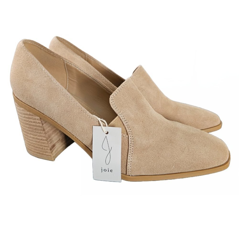 Joie Beige Suede Block Heel Loafers
